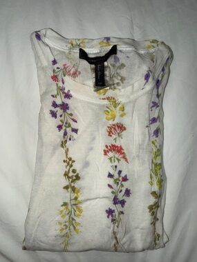 BCBGMaxAzria White Long Sleeve Floral Stripe Tee